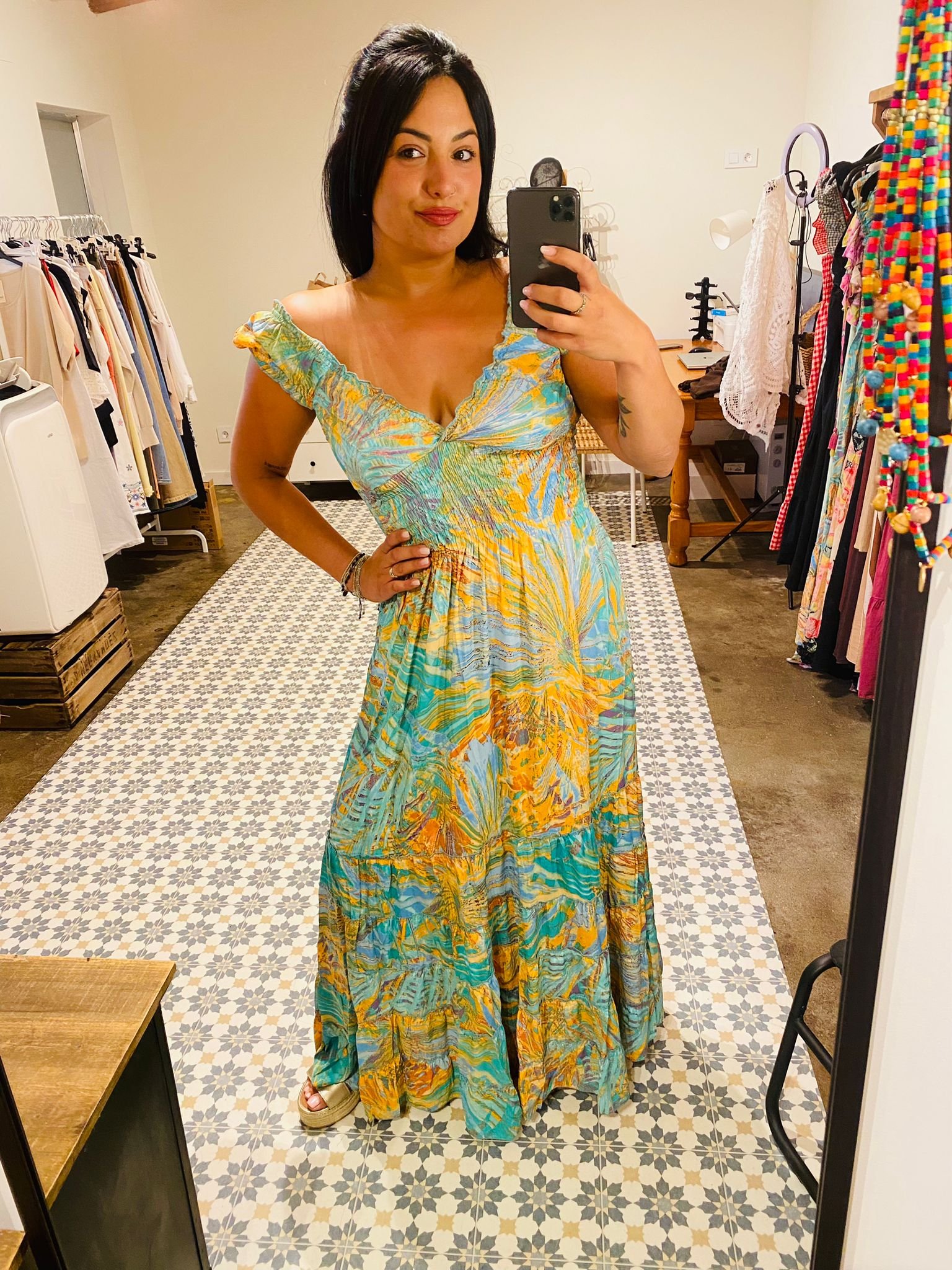 Vestido azul y amarillo